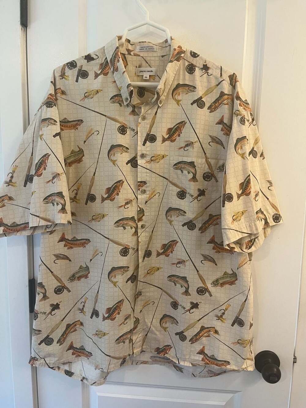 Pierre Cardin Men's Fishing Print Short Sleeve Button-Down Shirt